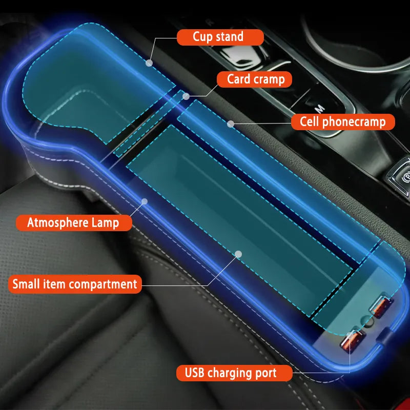 CarSetGap - Caixa De Armazenamento com Carregador USB